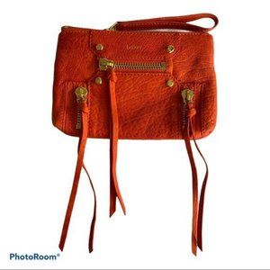 Botkeir Logan Wristlet Clutch Leather Orange Gold